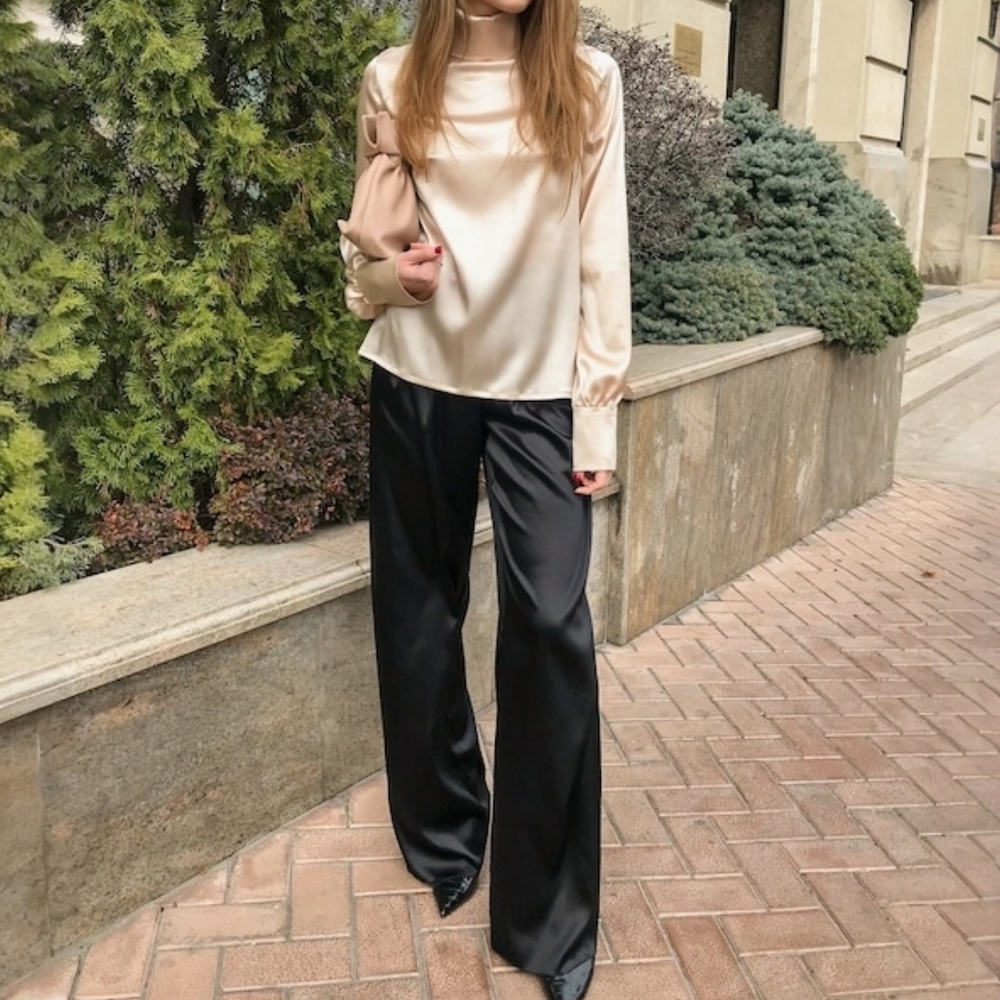 Lauren Ralph Lauren Black Silk Wide-Leg Trouser SZ 8